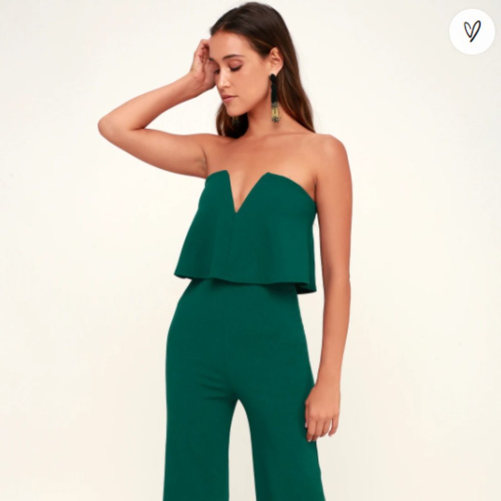 Lulus Power of Love Emerald Green Strapless Jumpsuit